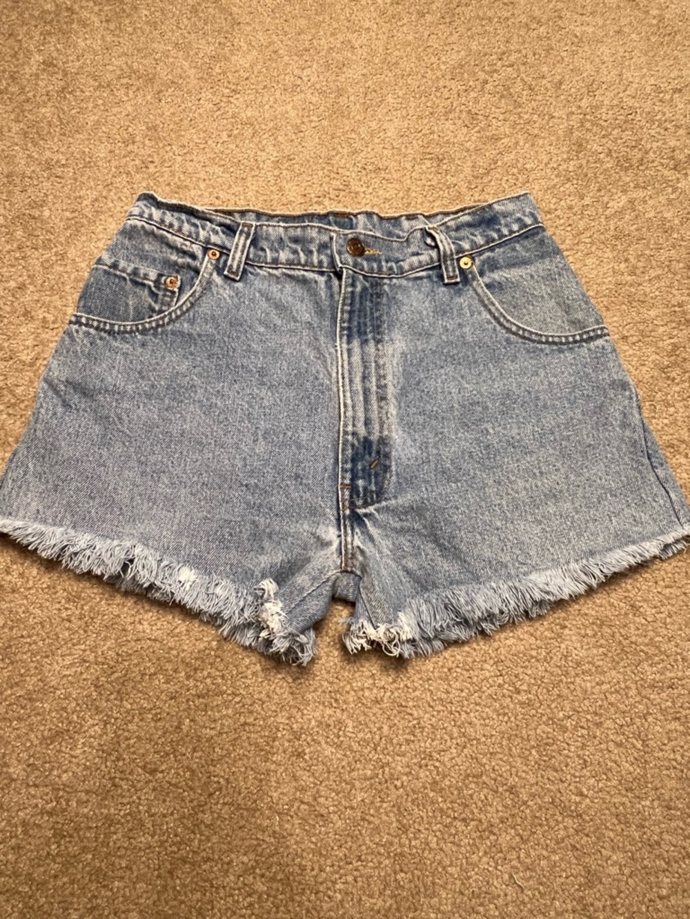Levi's Light Blue Frayed-Hem Denim Shorts